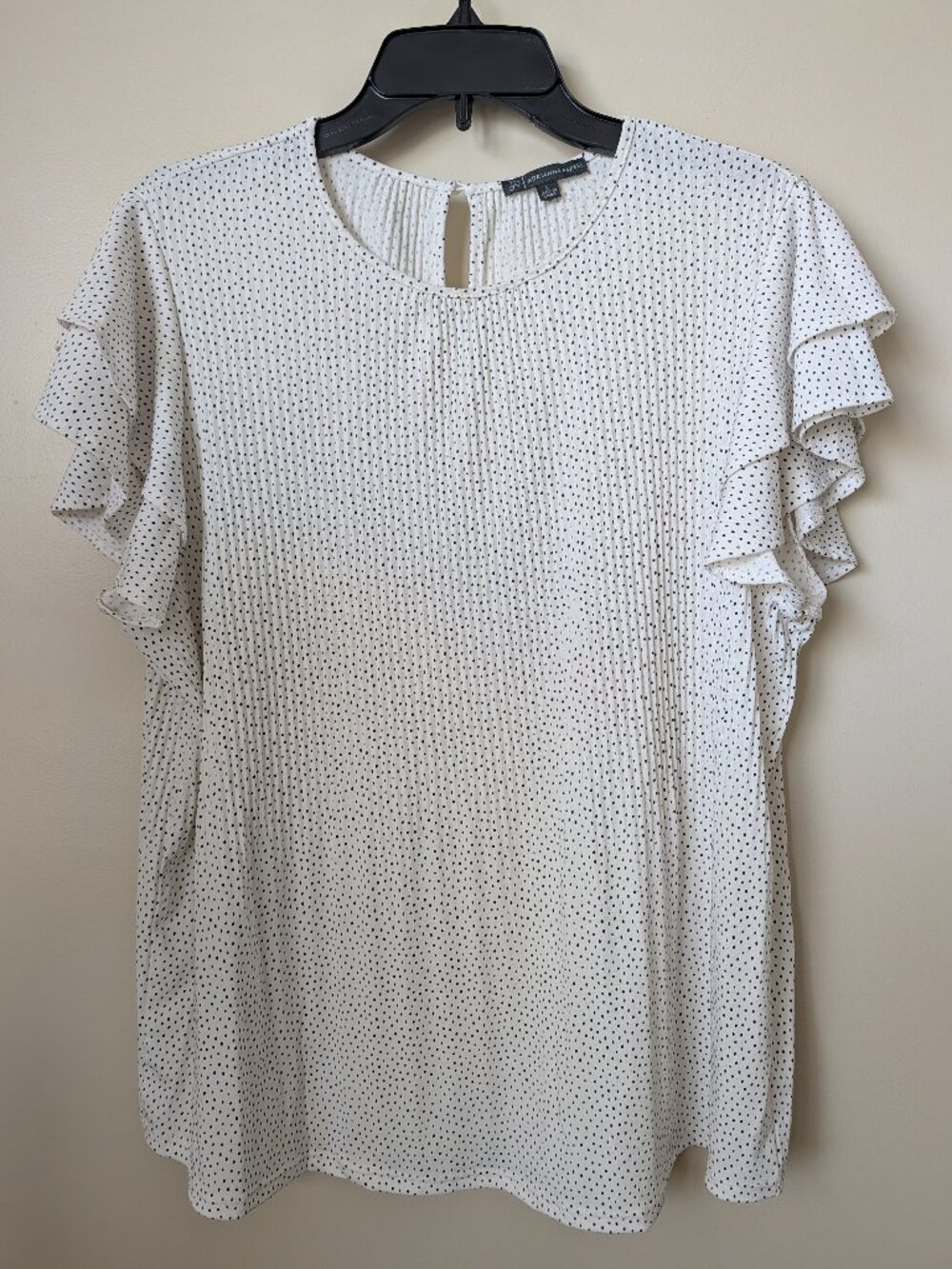 Adrianna Papell Women’s Blouse White Polka Dot Short Sleeve Top Size L